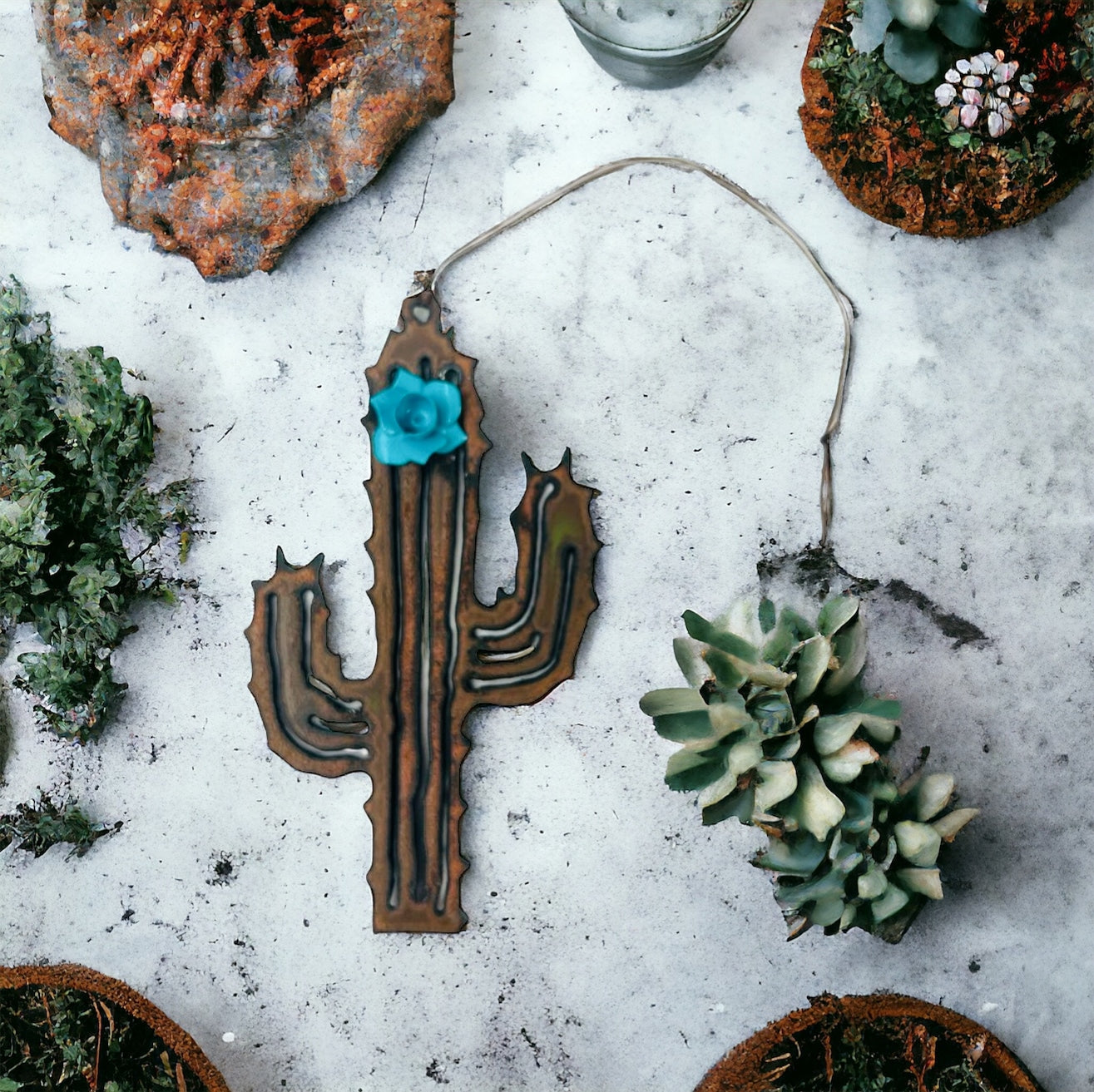 Desert Cactus Flower Ornament - Raw Metal