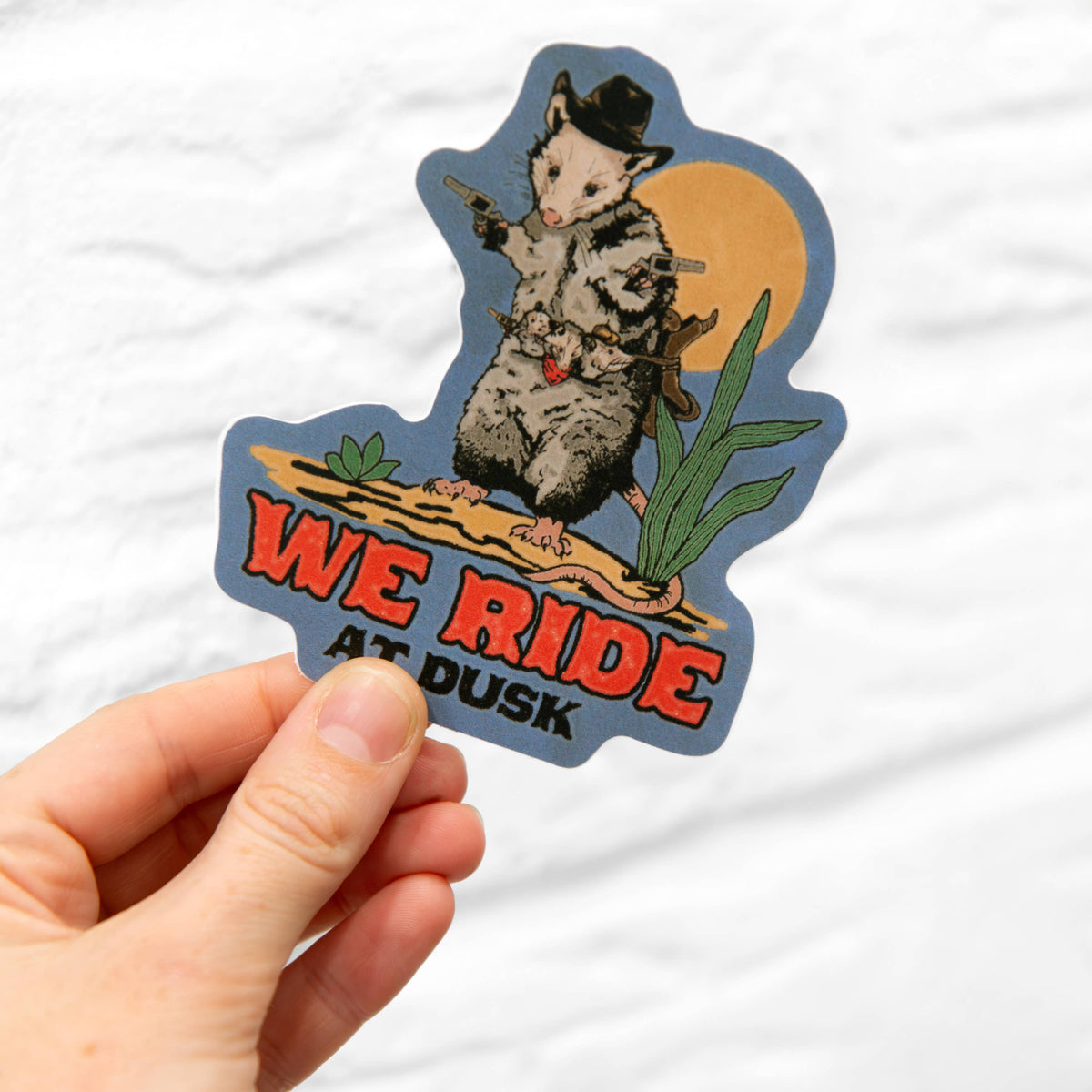 We Ride at Dusk Opossum Sticker
