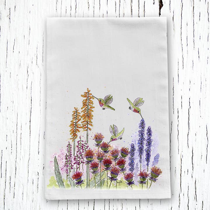 Hummingbirds & Wildflowers Tea Towel