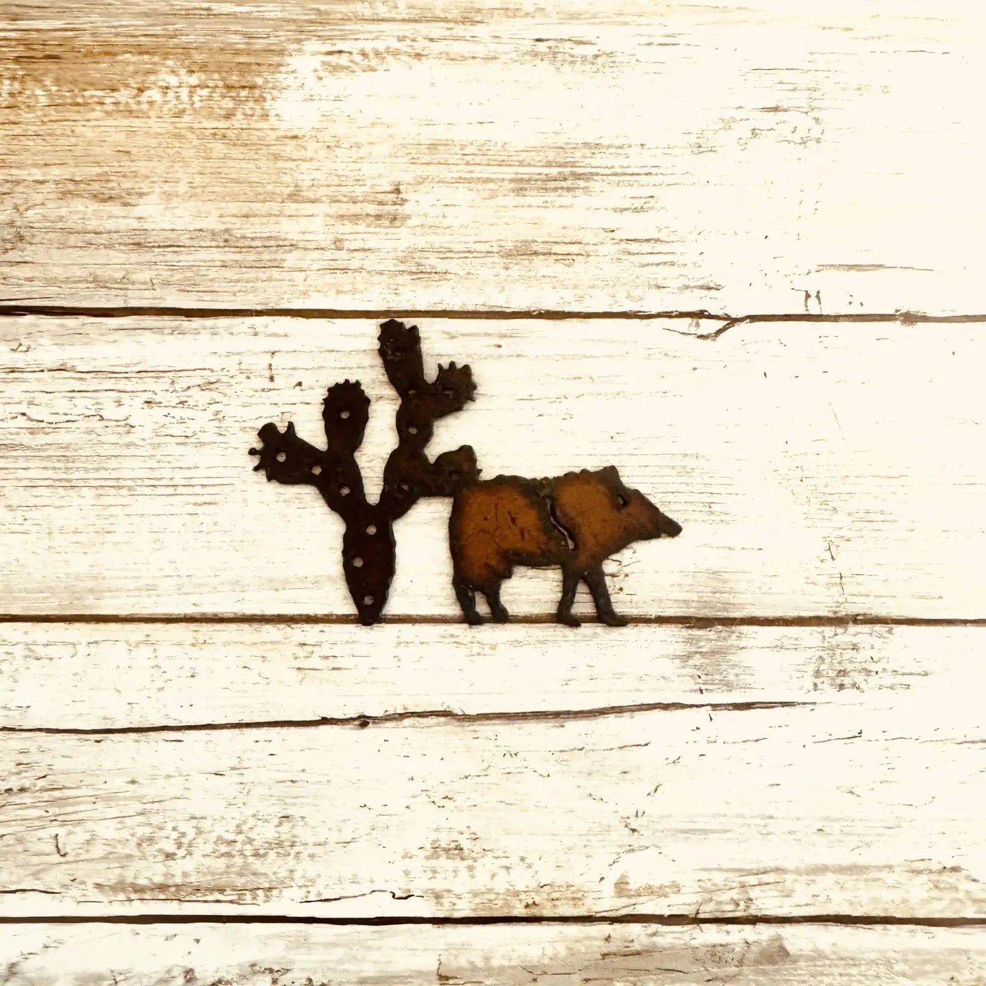 Javelina and Prickly Pear Rustic Magnet
