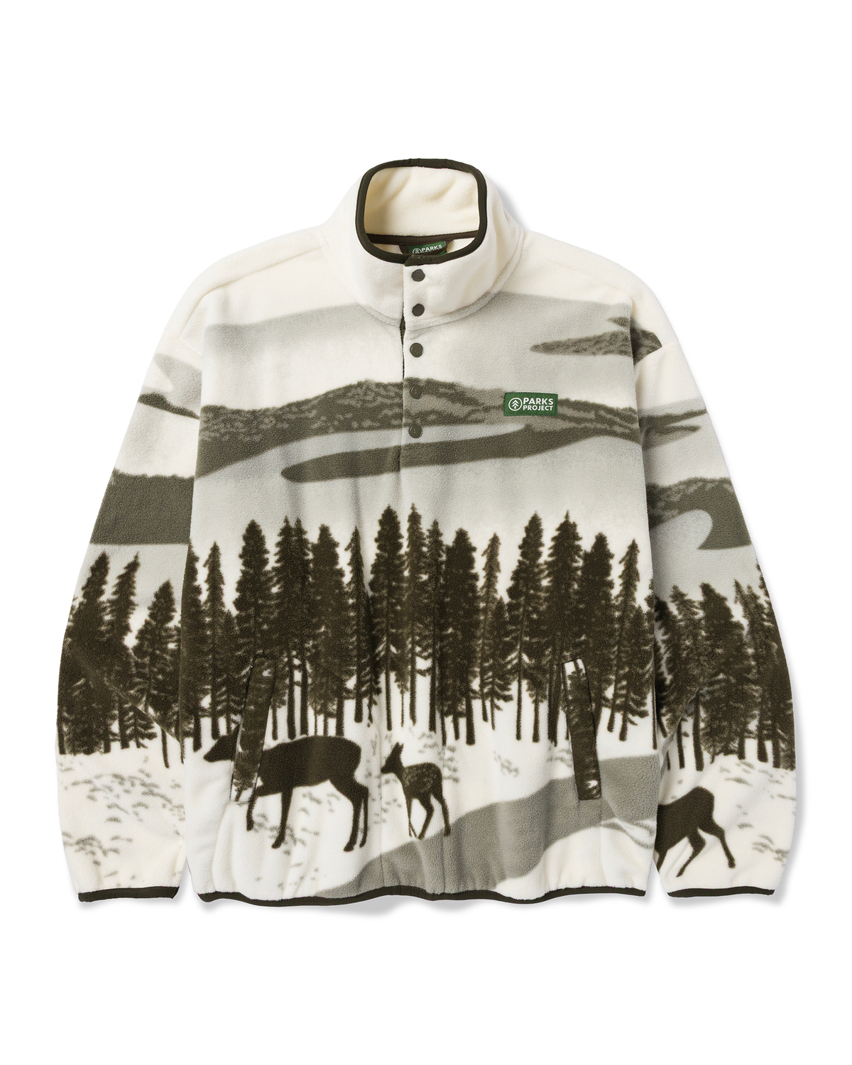 Muir Woods Views Trail fleece featuring a forest silhouette pattern and Parks Project label.