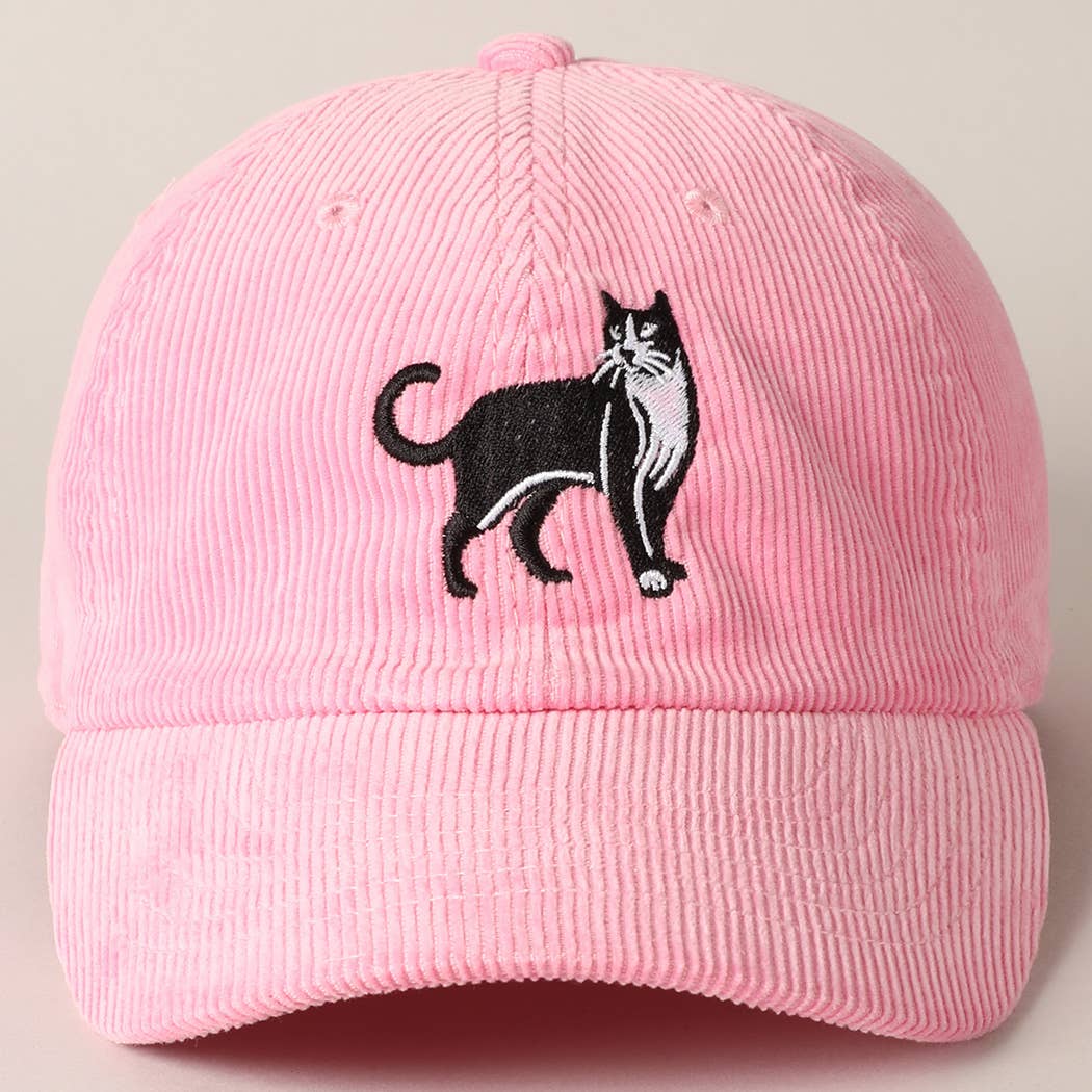 Tuxedo Cat Embroidery Corduroy Baseball Cap