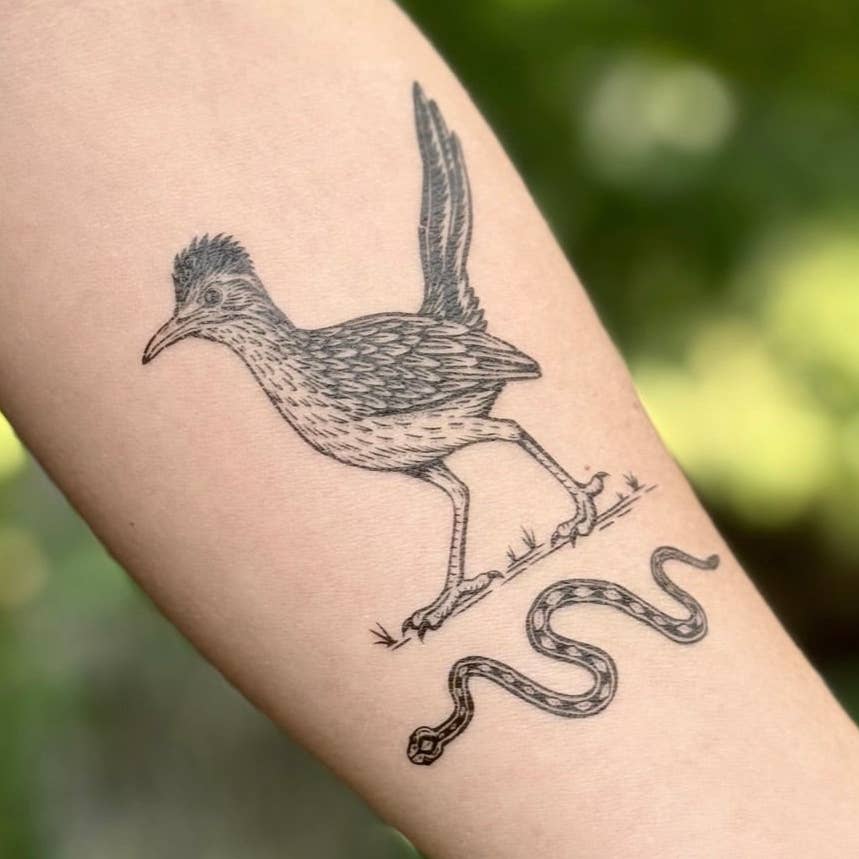 Roadrunner and Snake Temporary Tattoo