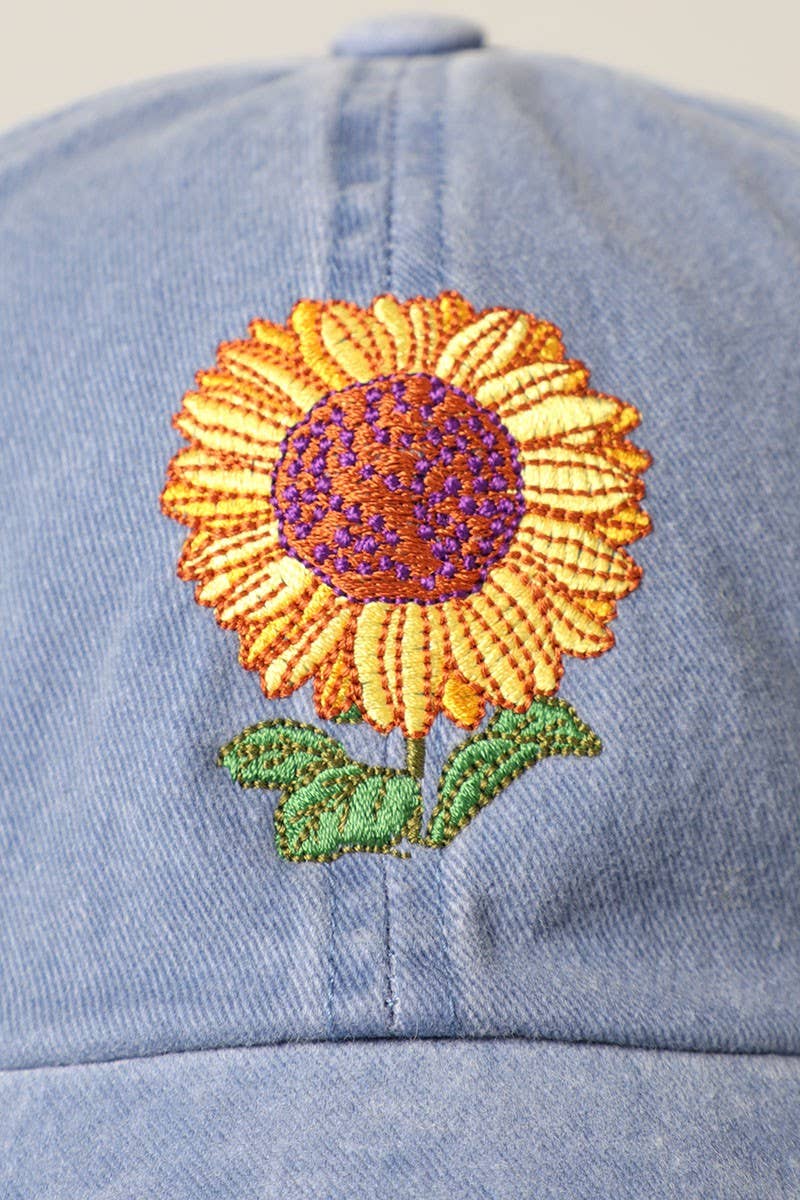 Sunflower Embroidery Baseball Cap Hat