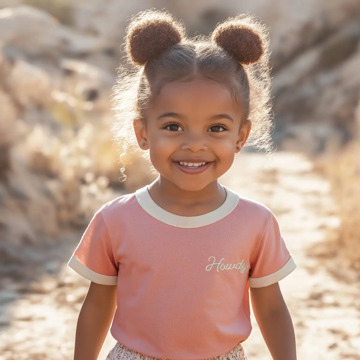 Howdy Vintage Ringer Toddler Tee-Pink