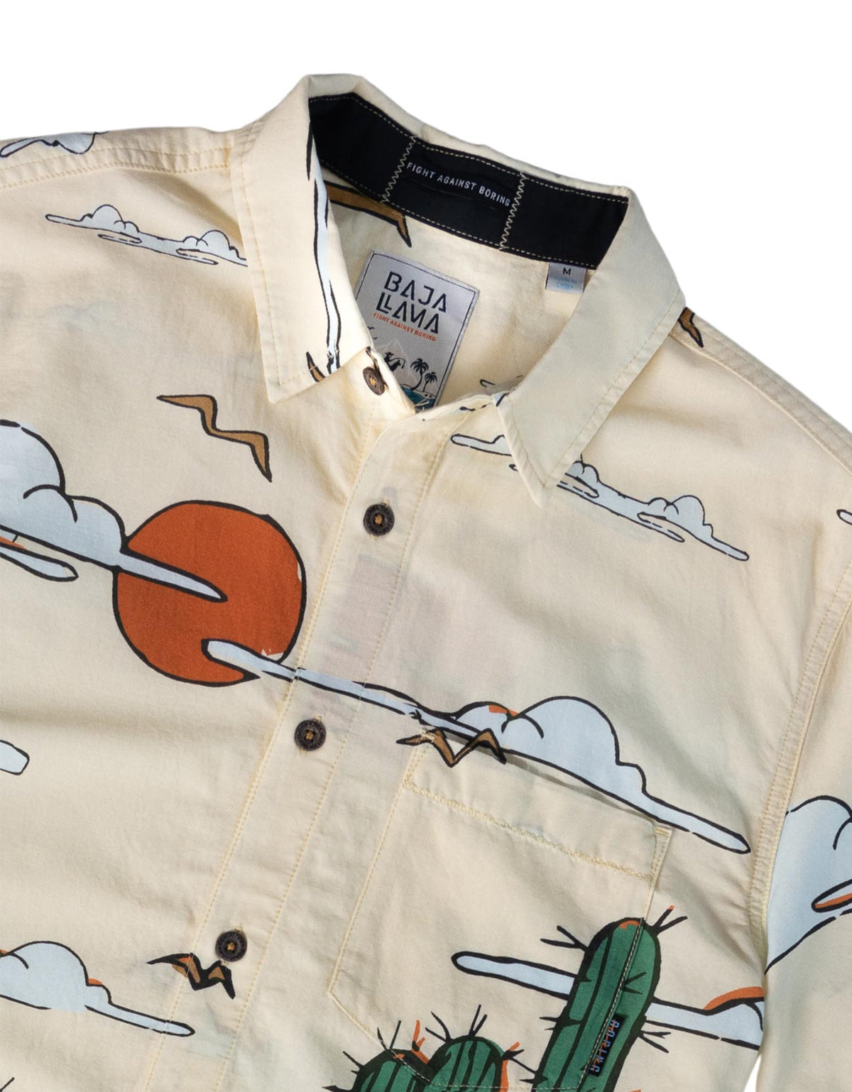 Beige Stay at the Western 7-Seas Button Up shirt with cactus and sun desert print