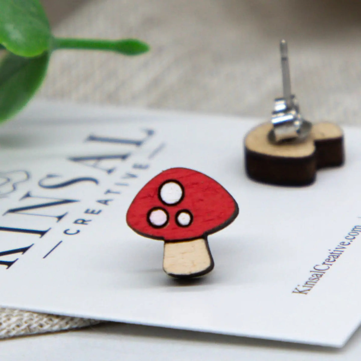 Wooden Mushroom Earrings