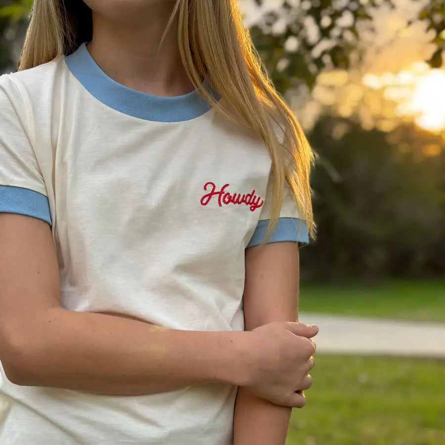Howdy Vintage Ringer Toddler Tee - Blue Clouds