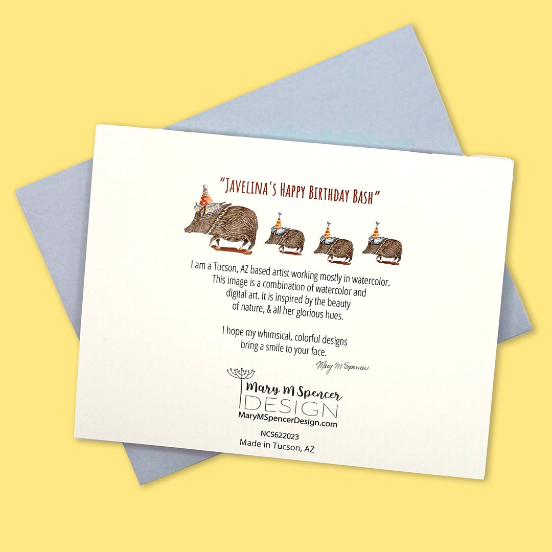 Javelina in A Birthday Hat Blank A2 Single Note Card