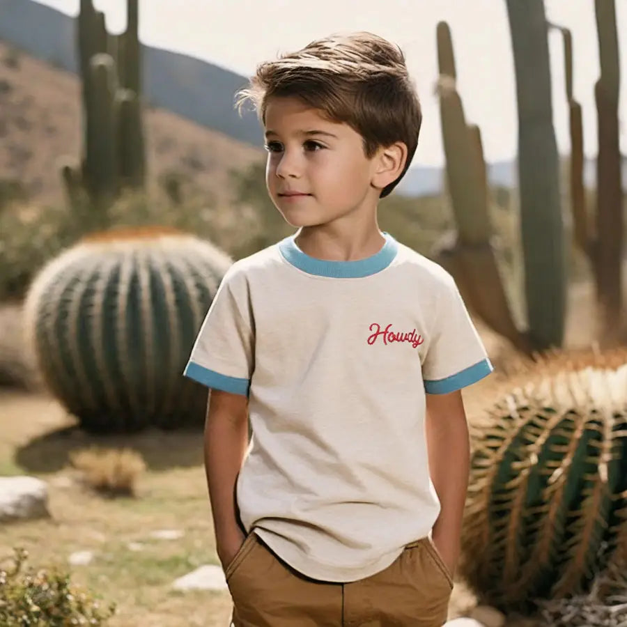 Howdy Vintage Ringer Toddler Tee - Blue Clouds