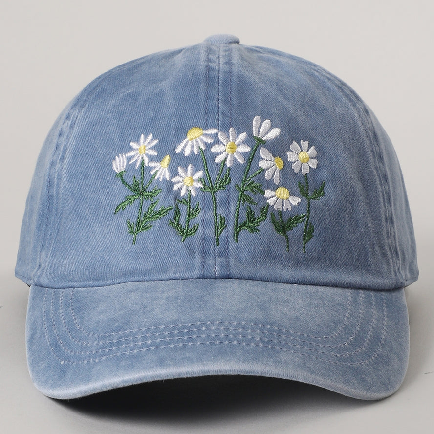 Daisy Bloom Embroidered Cotton Dad Hat