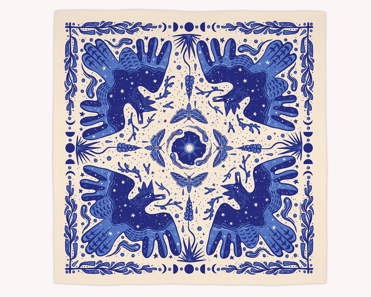 Steller’s Jay & Moths – Eco-Friendly Cotton Bandana
