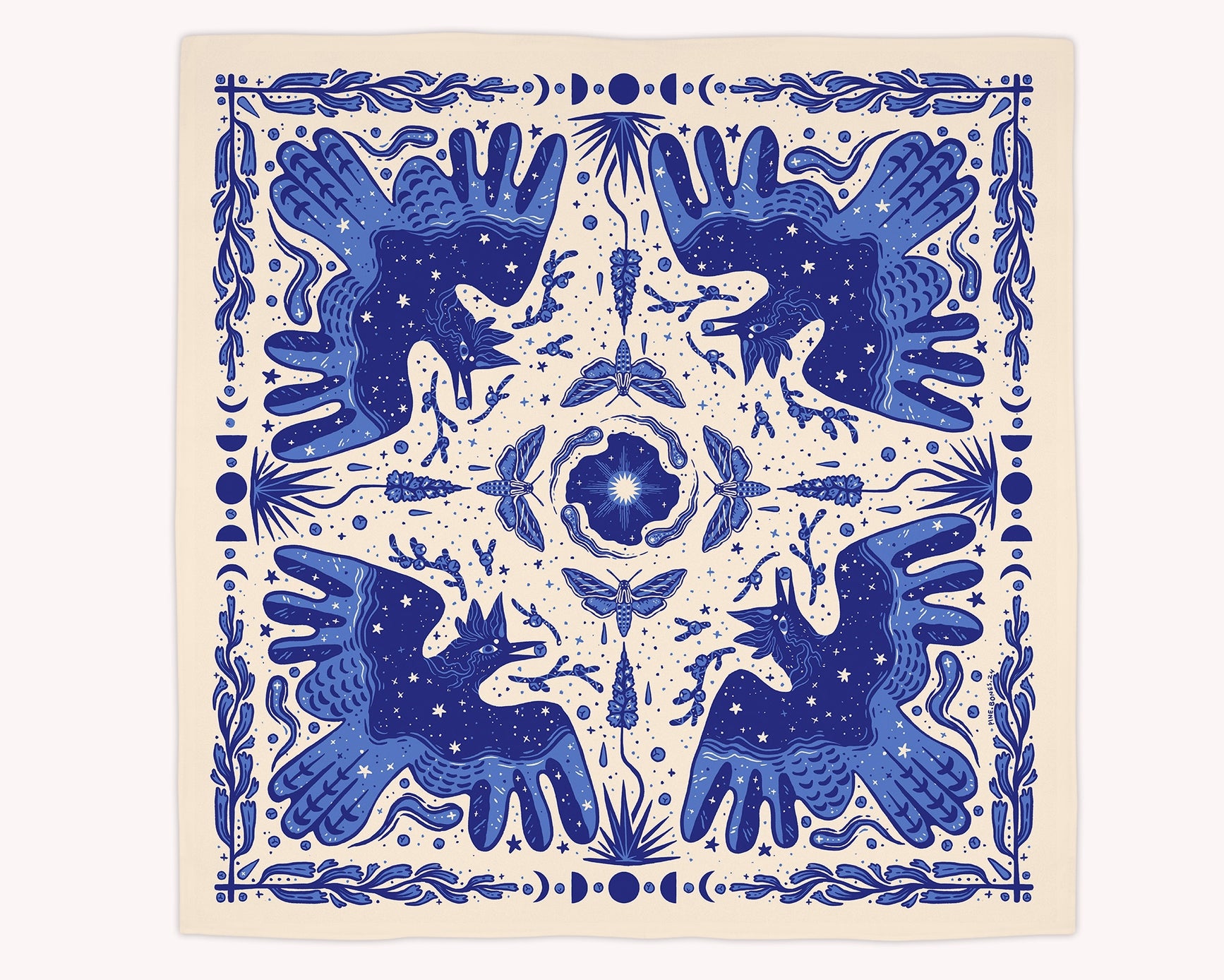 Steller’S Jay & Moths – Eco-Friendly Cotton Bandana