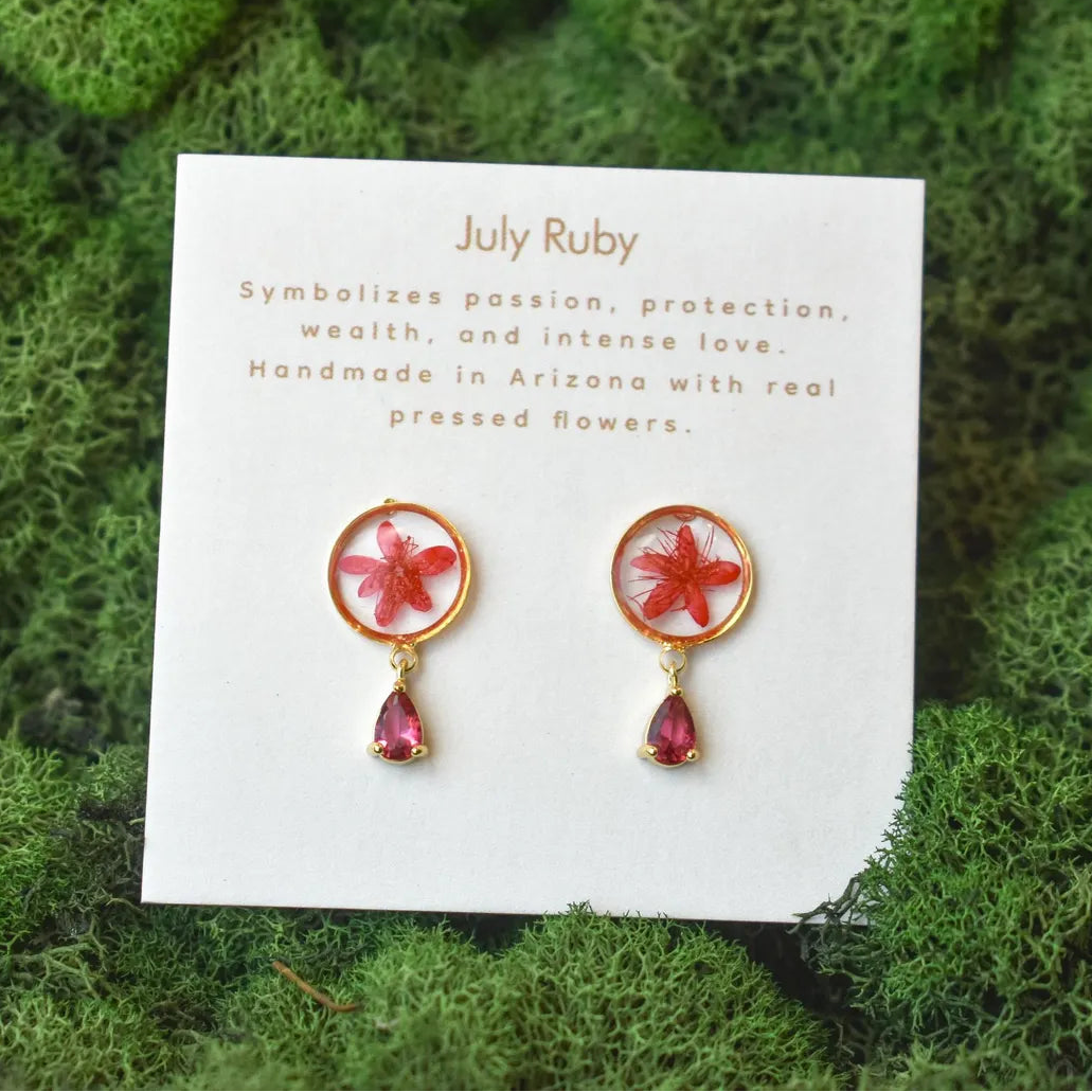Handmade Birth Month Gemstone and Flower Earrings