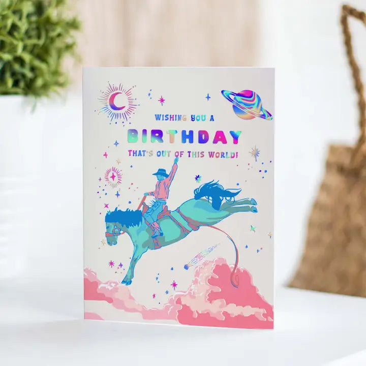 Space Cowboy Holographic Birthday Card Space Cowboy Holographic Birthday Card