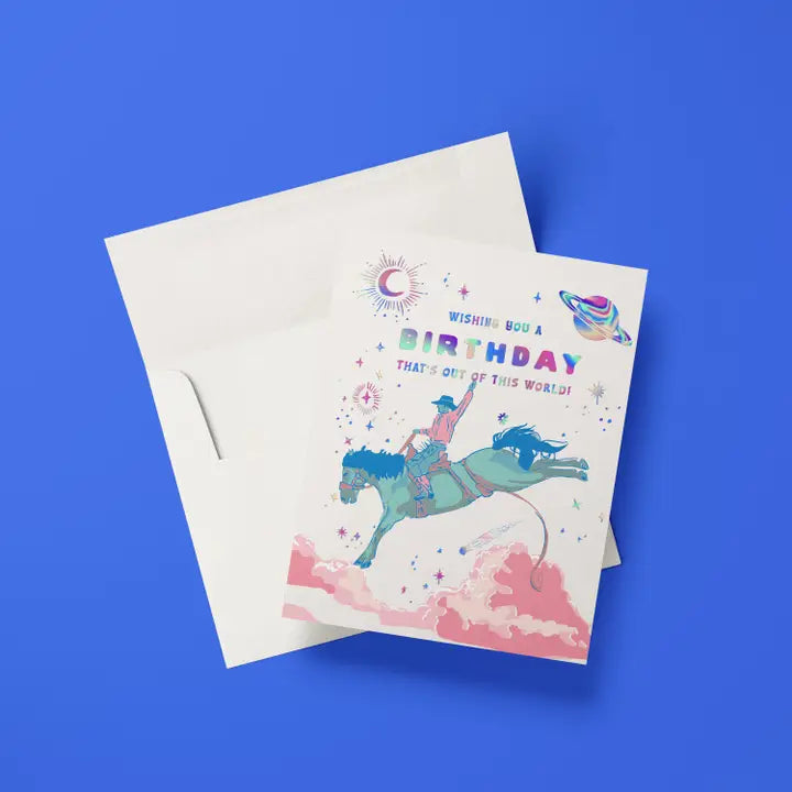 Space Cowboy Holographic Birthday Card