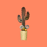 Metal saguaro cactus wine stopper with cork bottom
