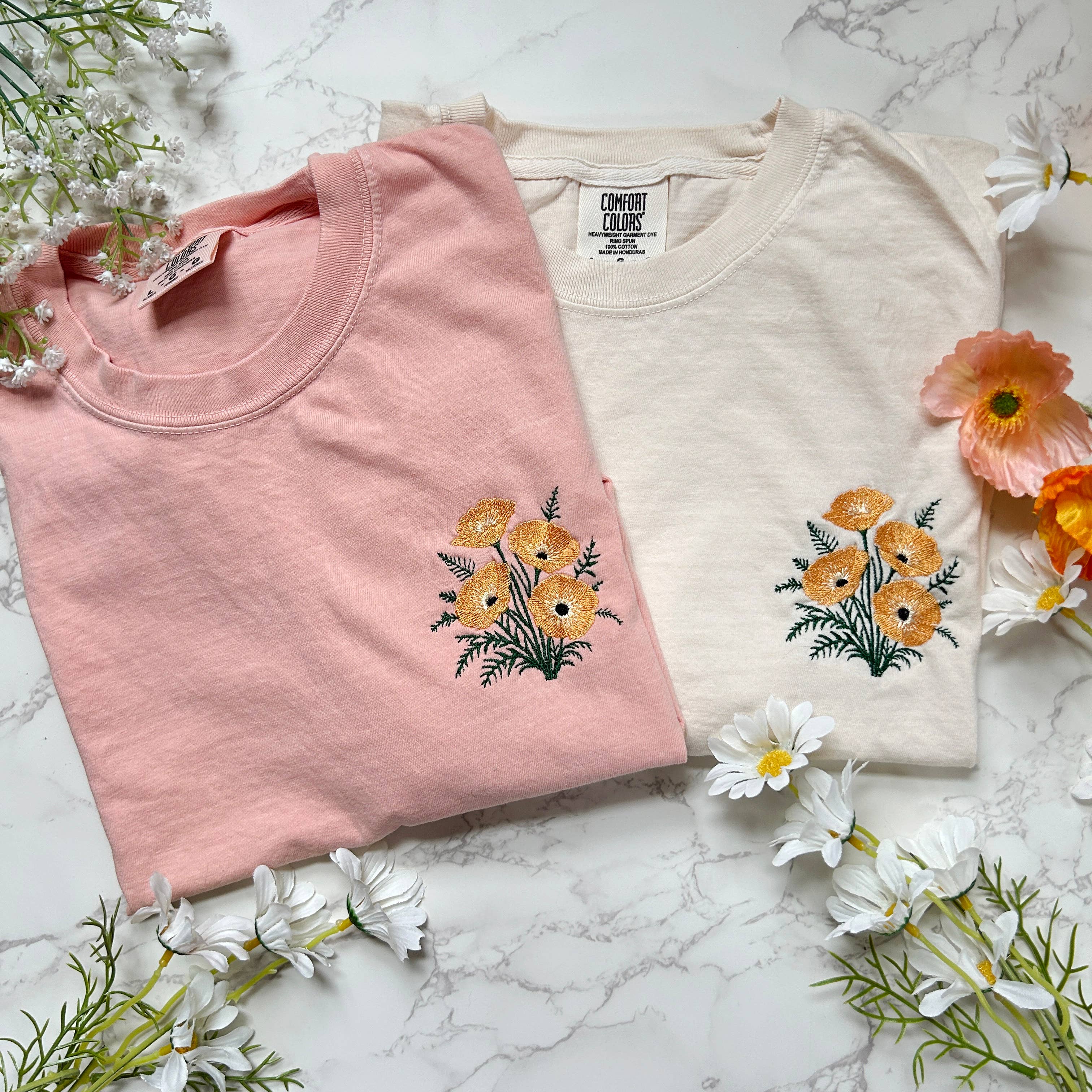 Wild Poppies Flower Embroidered Tee