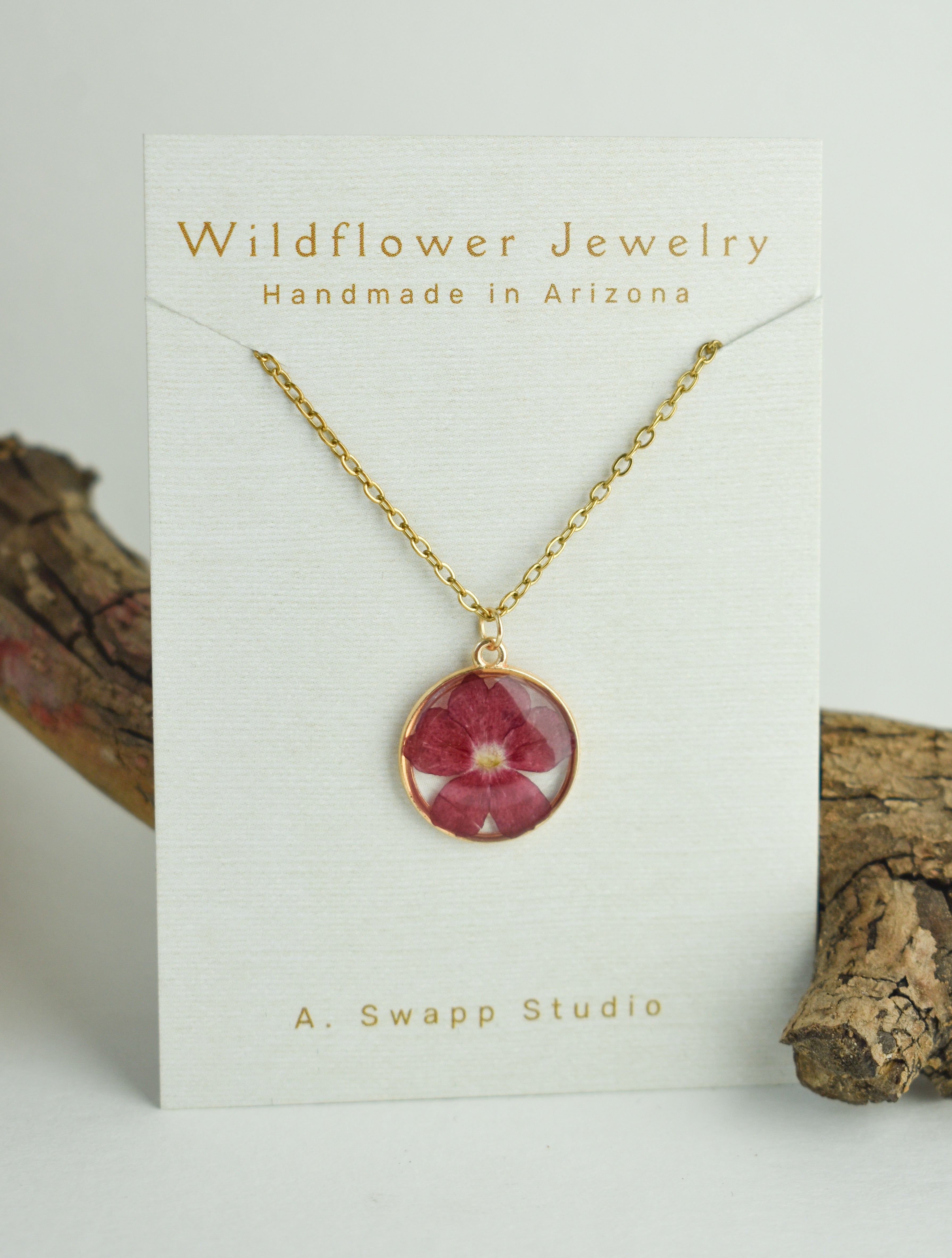 Real Pressed Flower Handmade Necklaces, Medium Circle Pendant