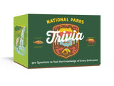 National Parks Trivia game box with green cover and crest emblem and the text 390 Questions to Test the Knowledge