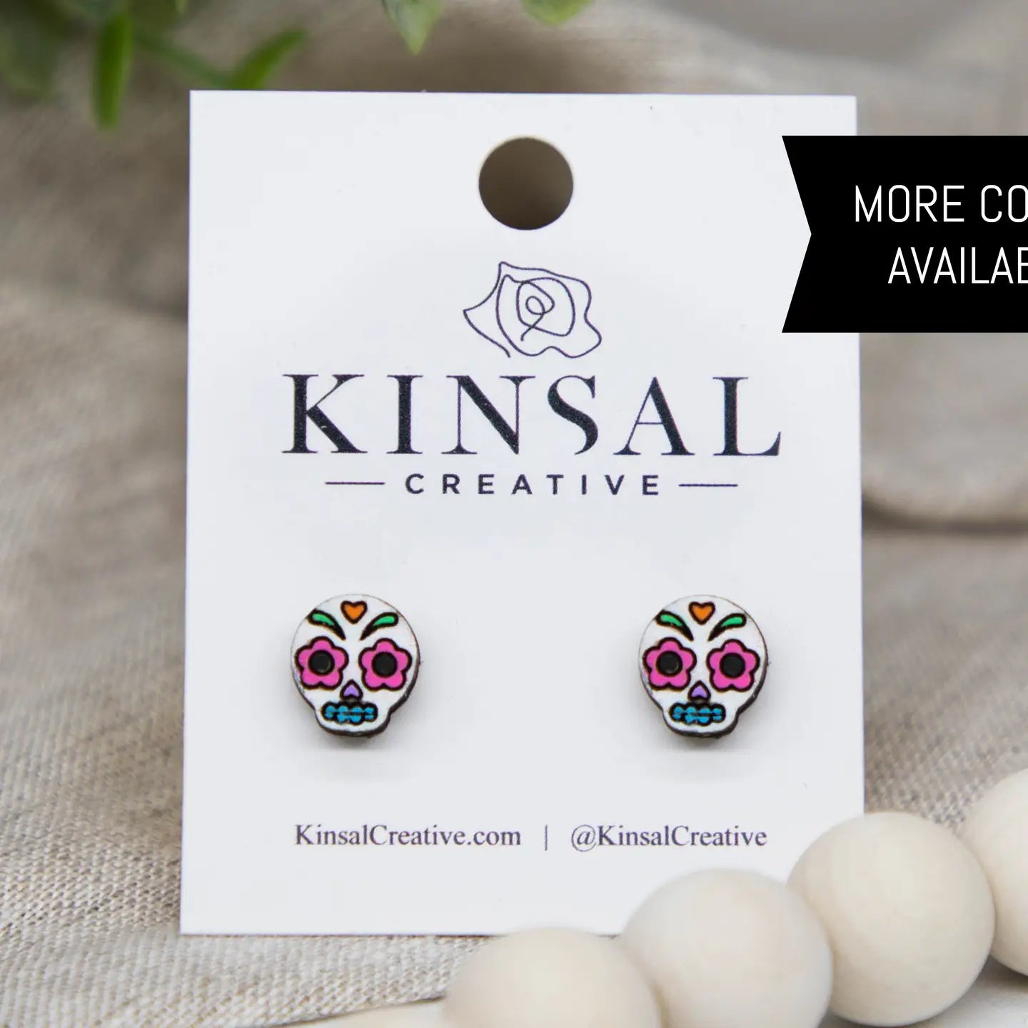 Wooden Sugar Skull Earrings