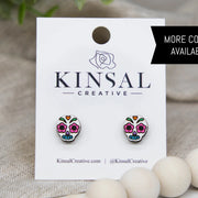 Wooden Sugar Skull Earrings