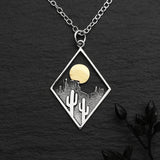 Sterling Silver Saguaro with Bronze Sun Necklace - 18 inches