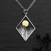 Sterling Silver Saguaro with Bronze Sun Necklace - 18 inches