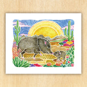 Javelina Mom & Baby Desert Scene 8x10 Southwest Wall Art Print