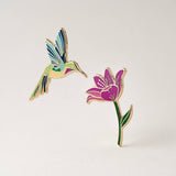 Hummingbird & Pink Lily Flower Pin Set