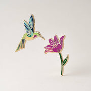 Hummingbird & Pink Lily Flower Pin Set