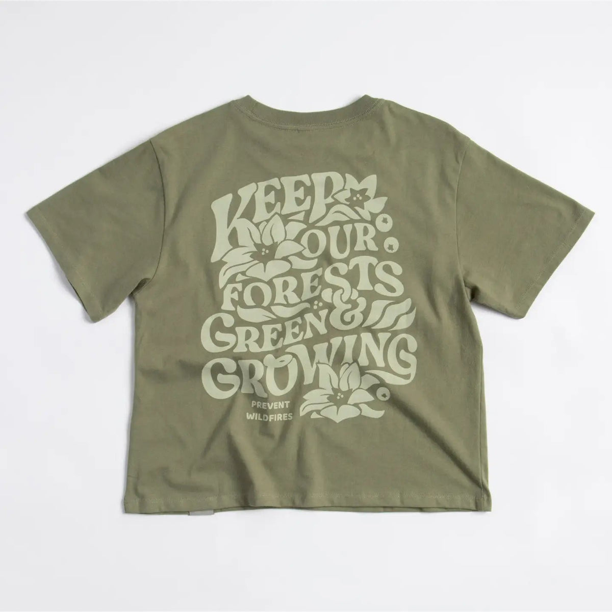 Keep Our Forests Green and Growing Boxy Crop Tee - Olive Green