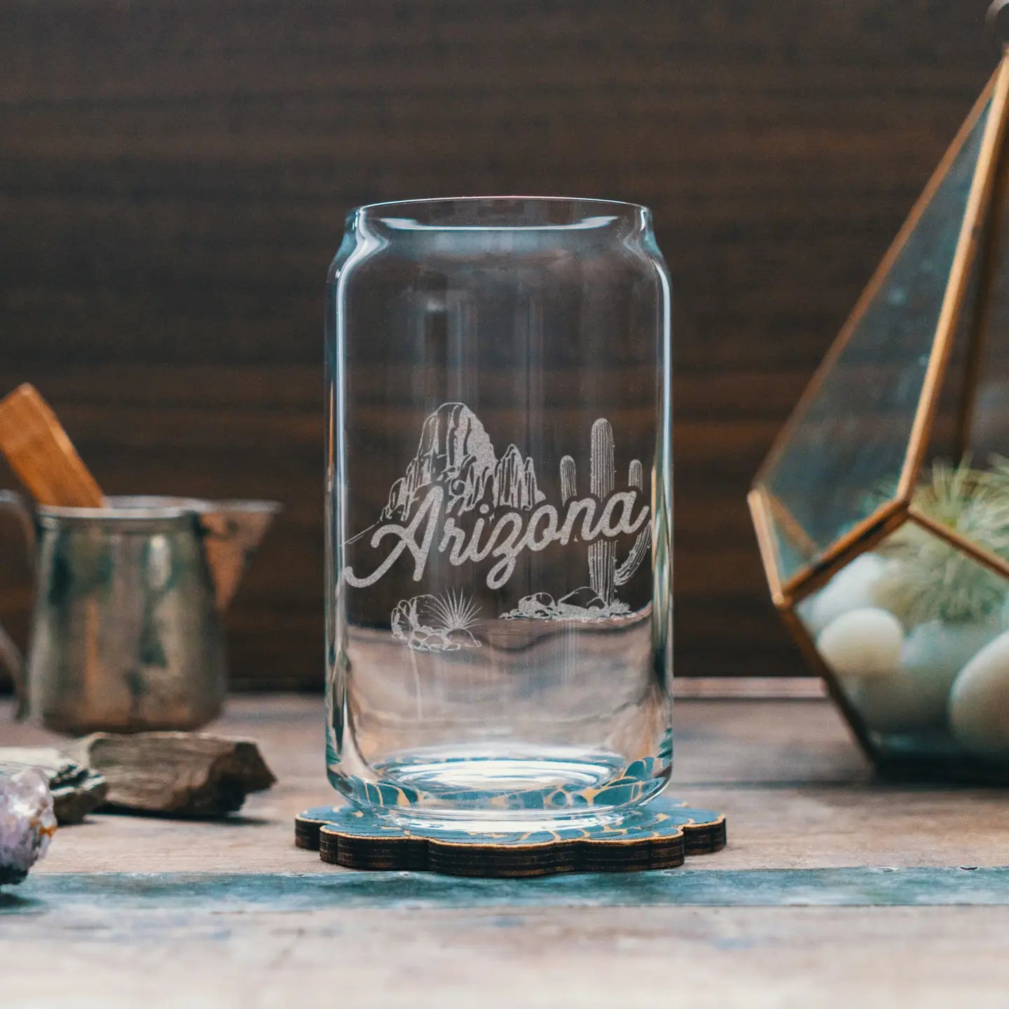 Arizona Engraved 16 oz Glass Can