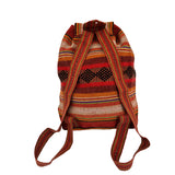 Baja Backpack in warm red multishade weave with a top flap and adjustable straps