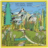 Our National Parks Coloring Book cover with a colorful mountain landscape illustration.