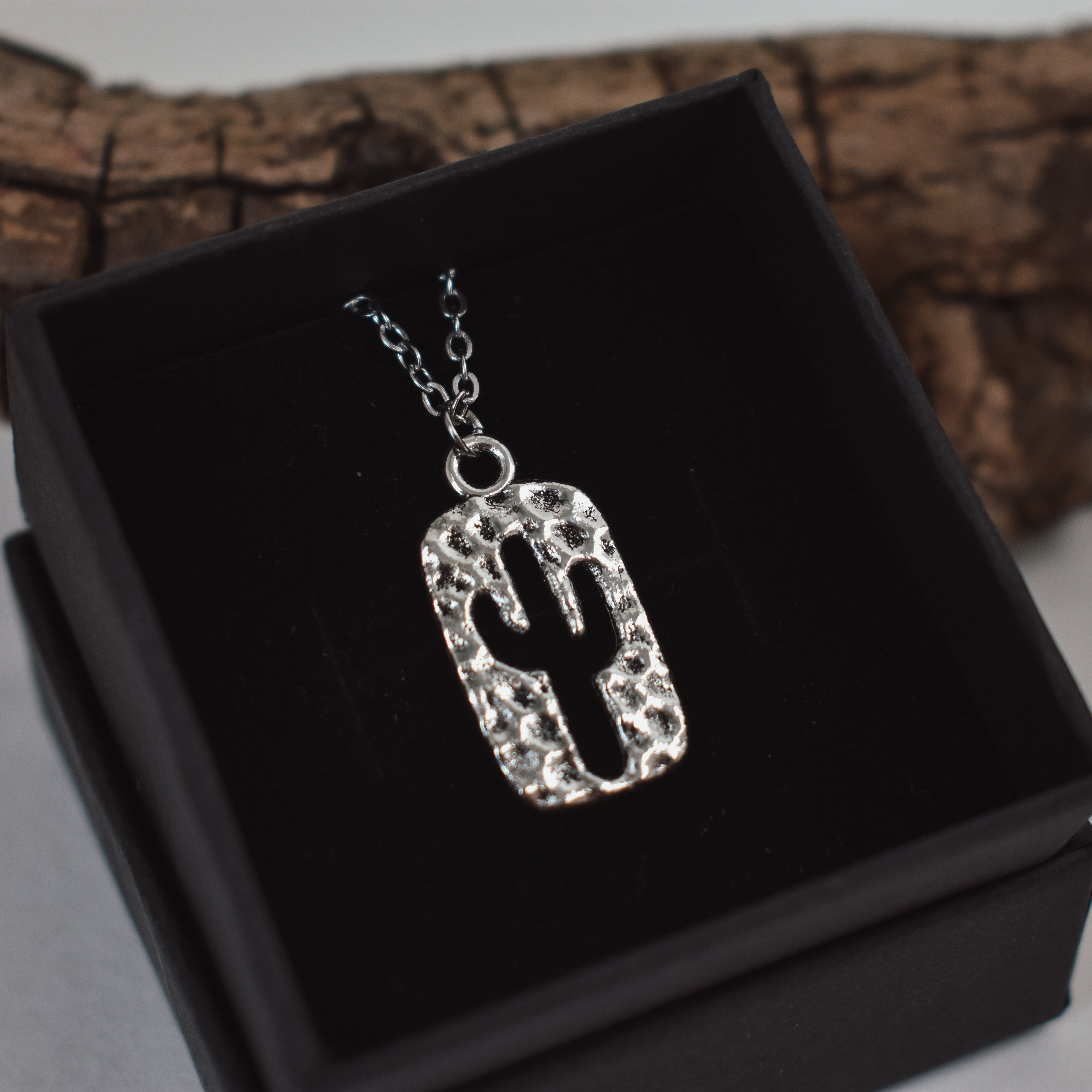 Hammered Cactus Cutout Necklace