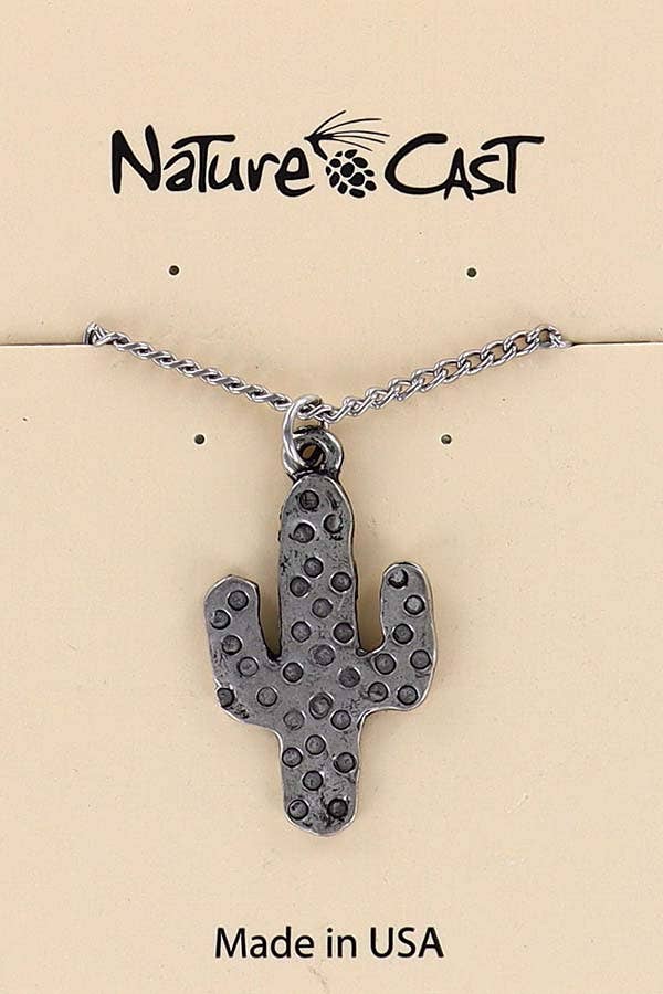 Silver Textured Saguaro Cactus Necklace