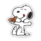 Pizza Time with Snoopy sticker showing the Peanuts character holding a slice of pizza