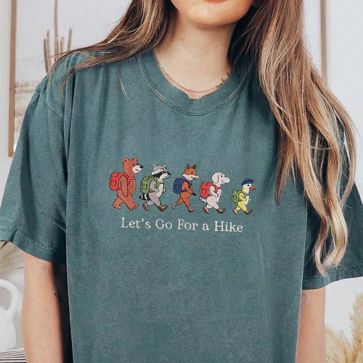 Let's Go For A Hike Embroidered Tee