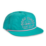 Teal Good Times Float Club flatbrim hat with pink embroidered logo