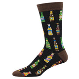 Black socks with colorful beer bottle pattern printed all over