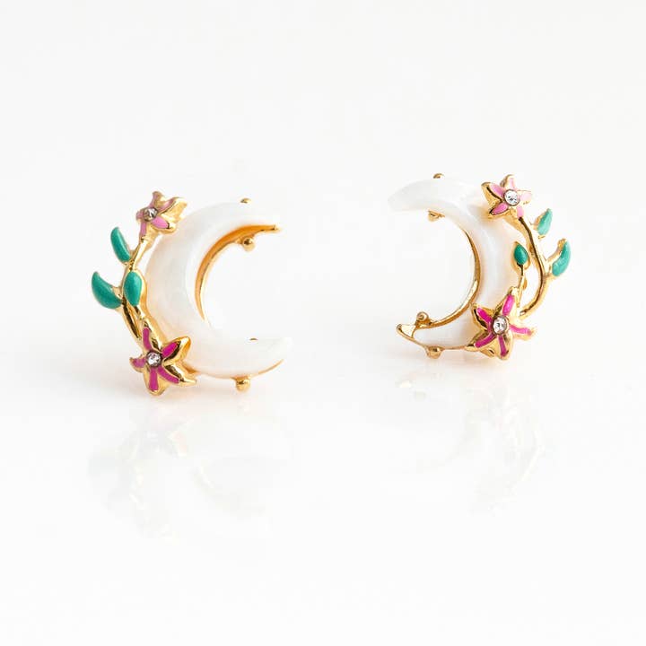 Shell Moon & Flower Studs