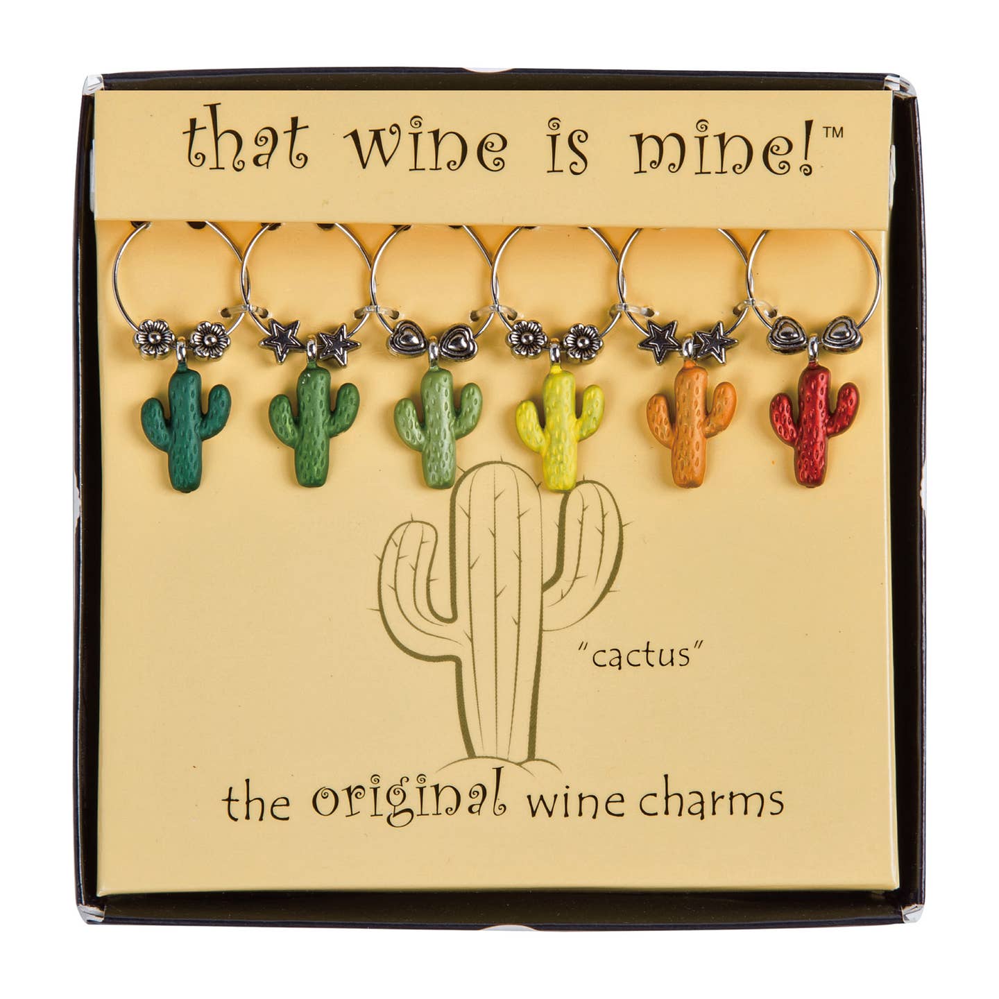 6-Piece Cactus Painted Wine Charms