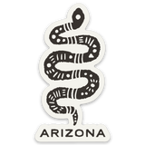 Arizona rattlesnake sticker with a bold black coiled snake and ARIZONA text on a cream background