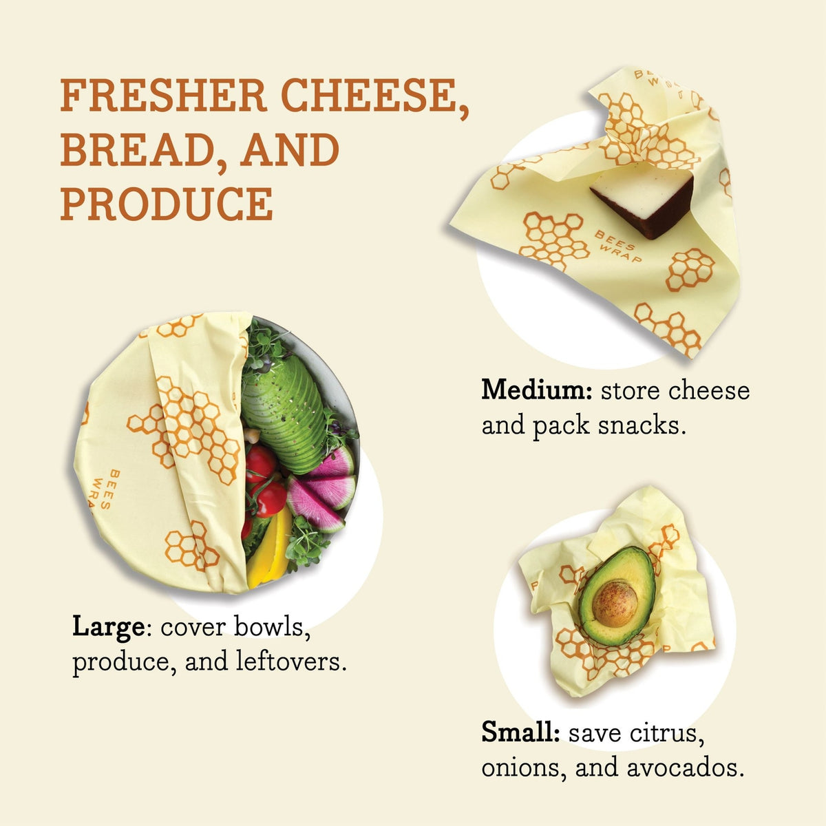 Reusable Beeswax Wraps Assorted Sizes (3 Pack)