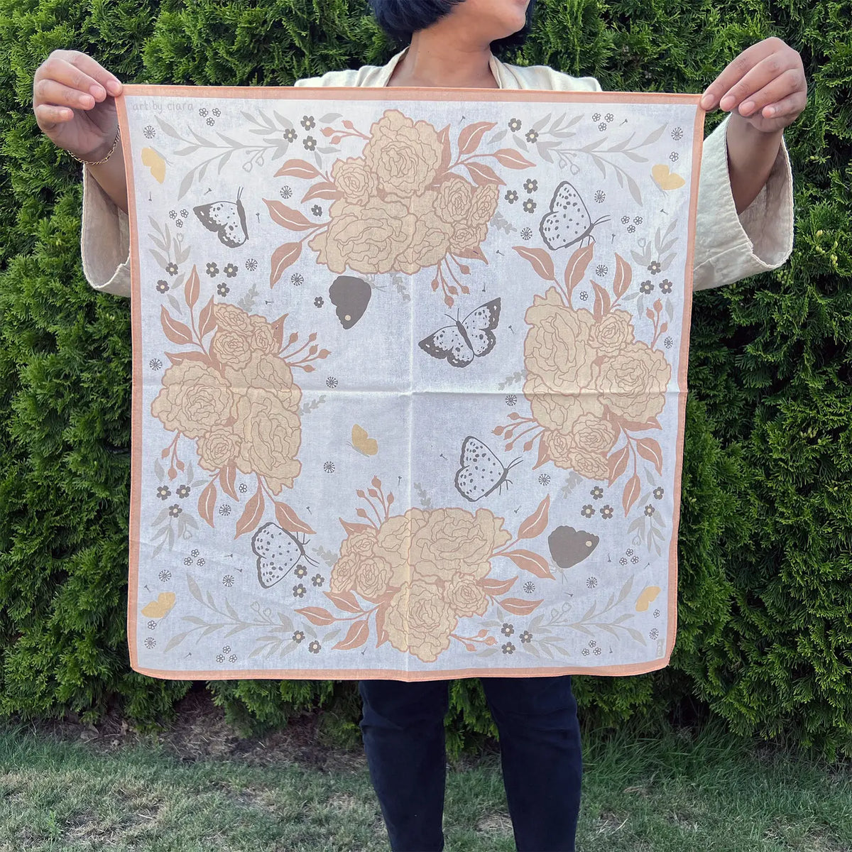 Peach Butterfly and Flowers Bandana
