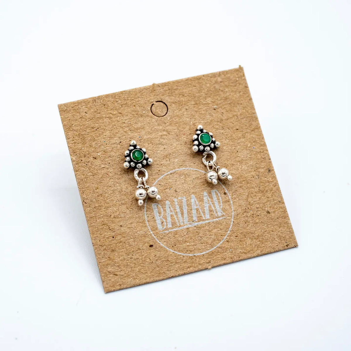 Silver Emerald Charm Stud