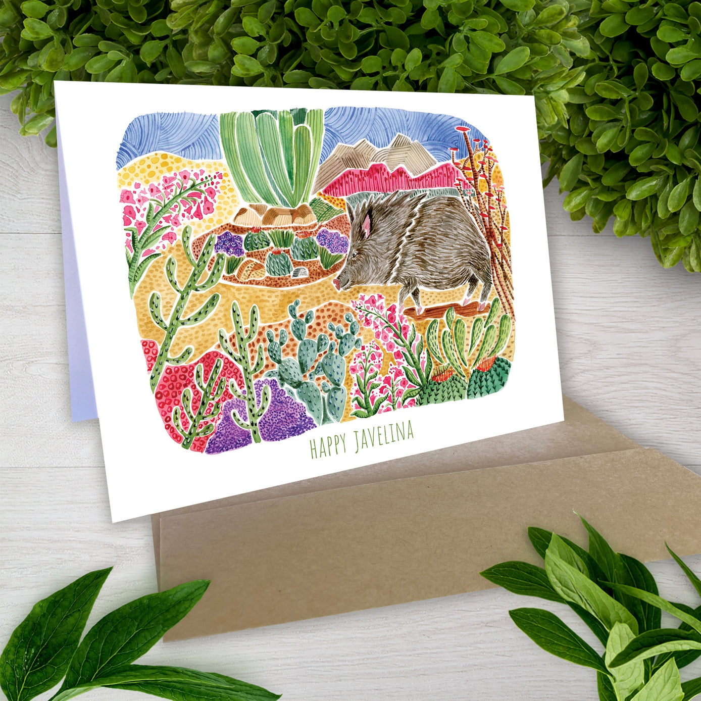 Javelina Desert Scene 5 X 7 Southwest Greeting Card