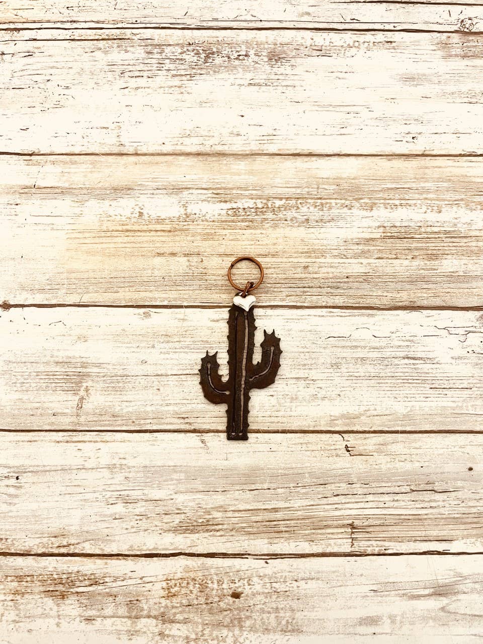 Saguaro Cactus Southwestern Rustic Metal Keychain