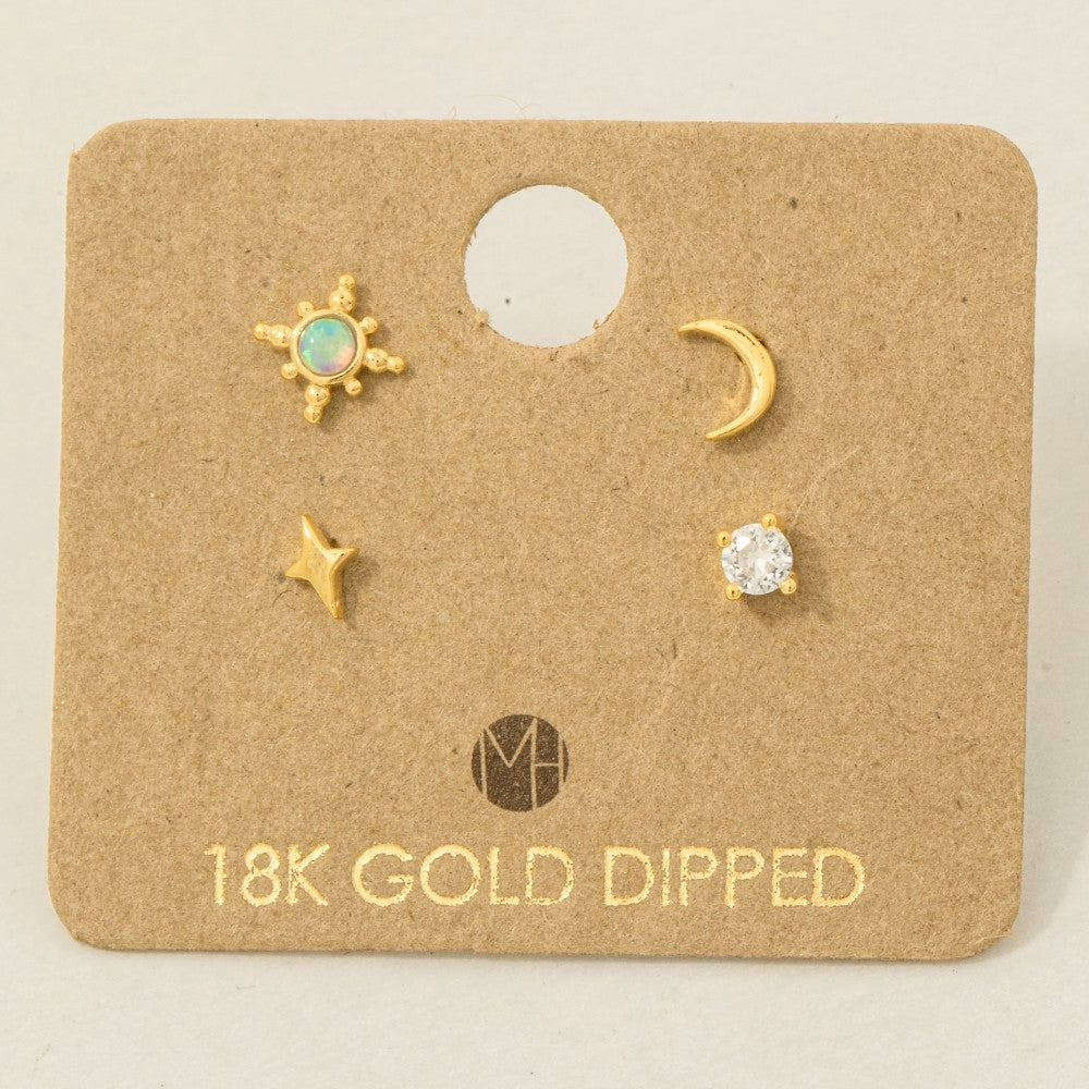 Star and Moon Stud Earrings Set